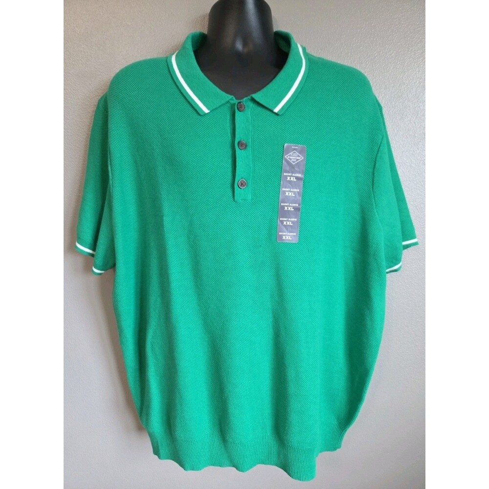St John's Bay Polo Men's XXL Sweater Green Short Sleeve Knit Classic Big & Tall